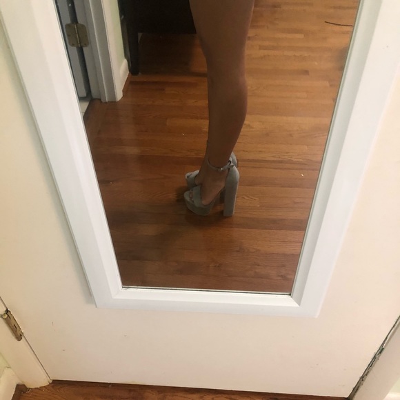 Gray Suede Platform Block Heels - Picture 6 of 7